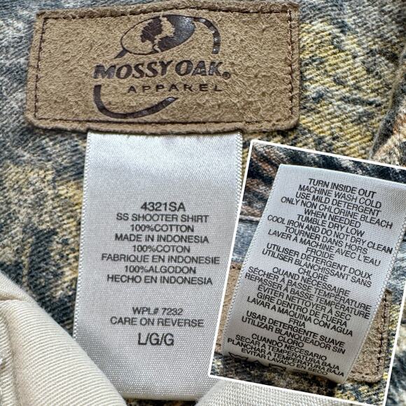 Mossy Oak Khaki Hunting Shirt Camo Quilted Shooting Patch Cotton Men L Gorpcore - Picture 7 of 16